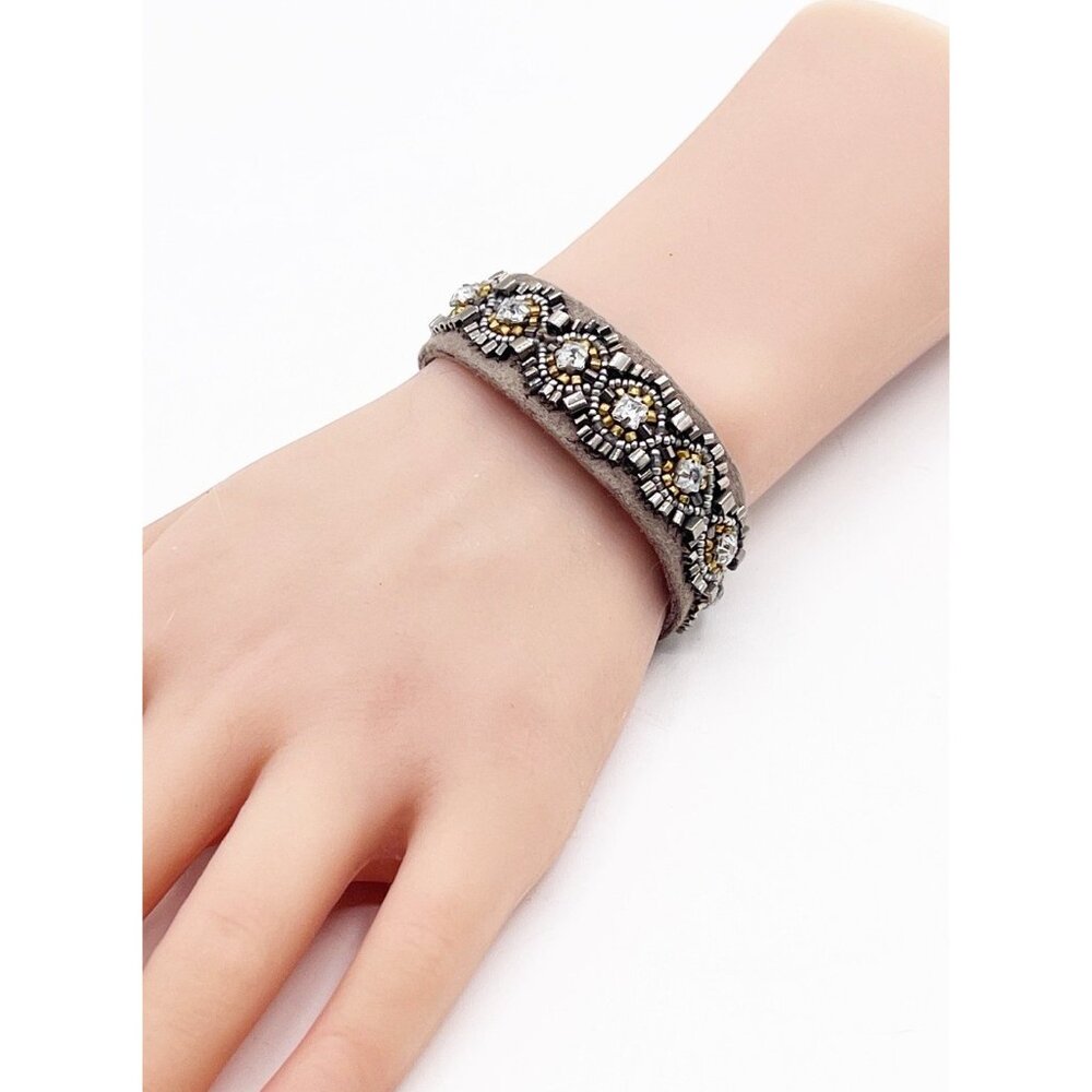 Stella & Dot Faye Bracelet Leather Suede Beaded Embroidered Southwest Adjustable